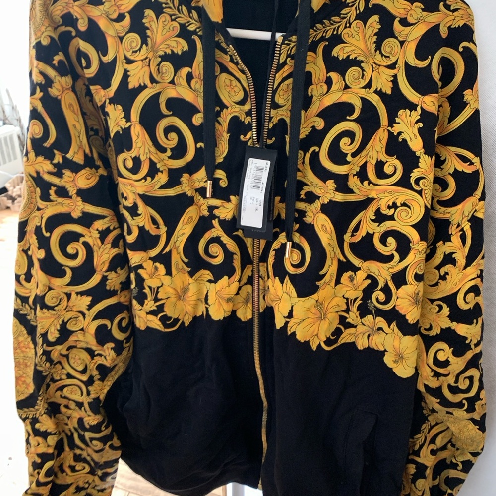 Versace Black and Gold Baroque Bomber Jacket